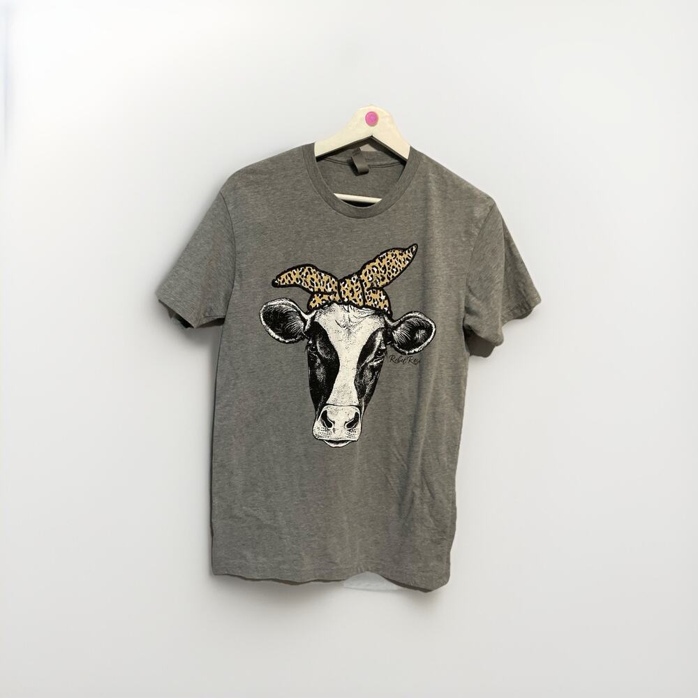 Rebel Rose‎ Graphic Tee With Cow Face Print Small Unisex